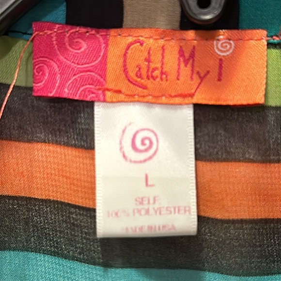 Catch My I -Striped button up sheer polyester sleeveless top / Size L /L-50 - Picture 4 of 7